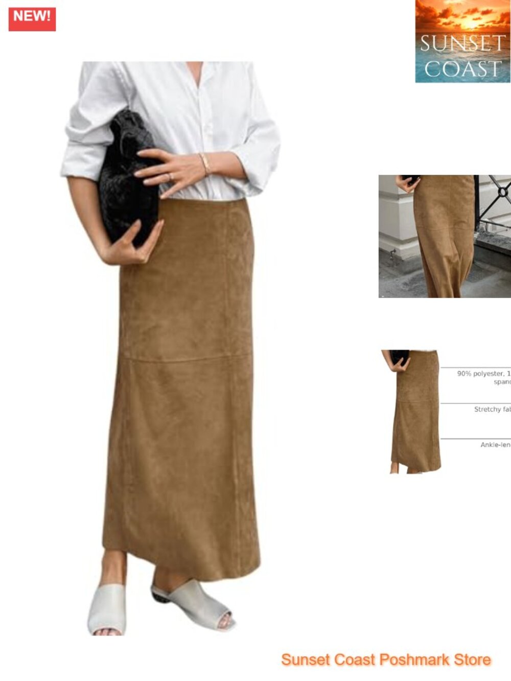 Faux Suede Leather Pencil Maxi Long Skirt Regular Fit Office Casual